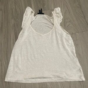 PAIGE White V-Neck Tank with Lace Cap Sleeves
